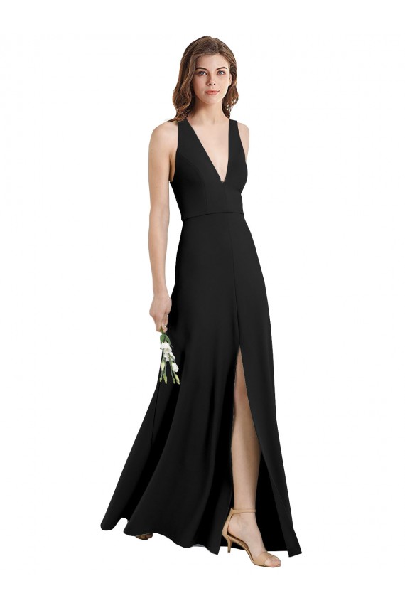 Affordable Sleeveless High Neck Stretch Crepe Black Sheath Long Formal Evening Dress