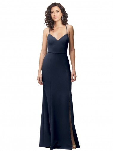 Affordable Sleeveless High Neck Stretch Crepe Dark Navy Long Formal Evening Dress
