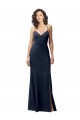 Affordable Sleeveless High Neck Stretch Crepe Dark Navy Long Formal Evening Dress