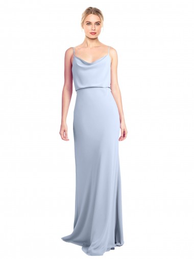 Affordable Sleeveless High Neck Stretch Crepe Light Sky Blue Sheath Long Formal Dress