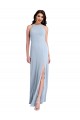 Affordable Sleeveless High Neck Stretch Crepe Light Sky Blue Sheath Long Formal Evening Dress