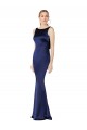 Affordable Sleeveless High Neck Stretch Satin Dark Navy Long Formal Evening Dress