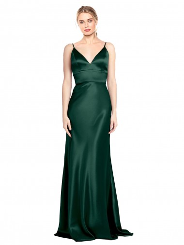 Affordable Sleeveless High Neck Stretch Satin Hunter Long Formal Evening Dress