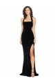 Affordable Sleeveless High Neck Stretch Velvet Black Long Semi Formal Evening Dress