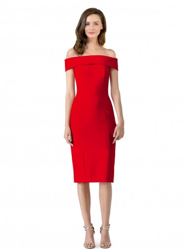 Affordable Sleeveless Off the Shoulder Stretch Crepe Red Cocktail Length Formal Evening Dress
