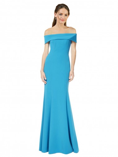 Affordable Sleeveless Off the Shoulder Stretch Crepe Peacock Blue Long Formal Dress