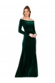 Affordable Long Sleeves Off the Shoulder Stretch Velvet Dark Green Long Formal Evening Dress