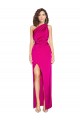 Affordable Sleeveless One Shoulder Silky Satin Fuchsia Long Formal Evening Dress