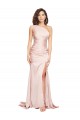 Affordable Sleeveless One Shoulder Silky Satin Pink Long Black Tie Evening Dress