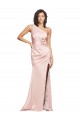 Affordable Sleeveless One Shoulder Silky Satin Pink Long Formal Evening Dress