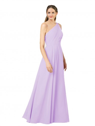 Affordable Sleeveless One Shoulder Soft Chiffon Lilac Long Formal Evening Dress