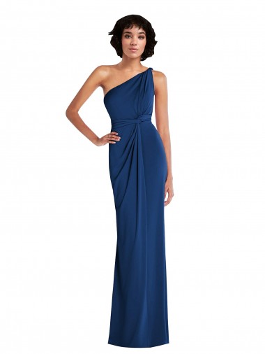 Affordable Sleeveless One Shoulder Spandex Royal Blue Long Semi Formal Evening Dress