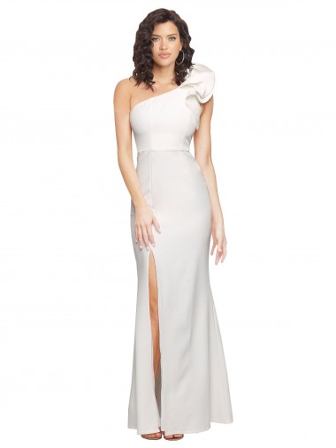 Affordable Sleeveless One Shoulder Stretch Crepe Ivory Long Formal Evening Dress