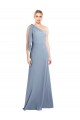 Affordable Flutter Sleeves One Shoulder Stretch Crepe Smoke Blue Long Formal Dress