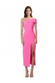 Affordable Sleeveless One Shoulder Stretch Crepe Fuchsia Midi Length Formal Evening Dress