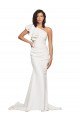 Affordable Sleeveless One Shoulder Stretch Crepe Ivory Sweep Train Semi Formal Evening Dress