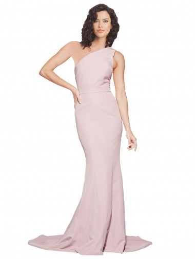 Affordable Sleeveless One Shoulder Stretch Crepe Mauve Sweep Train Semi Formal Evening Dress