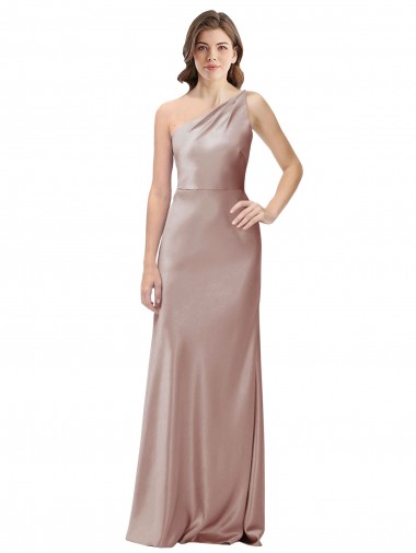 Affordable Sleeveless One Shoulder Stretch Satin Dusty Pink Long Formal Evening Dress