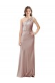 Affordable Sleeveless One Shoulder Stretch Satin Dusty Pink Long Formal Evening Dress