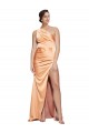 Affordable Sleeveless One Shoulder Stretch Satin Light Copper Long Formal Evening Dress