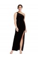 Affordable Sleeveless One Shoulder Stretch Velvet Black Long Formal Evening Dress