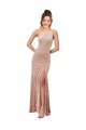 Affordable Sleeveless One Shoulder Stretch Velvet Pink Long Black Tie Evening Dress