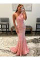 Affordable Sleeveless One Shoulder Velvet Sequin Pink Sweep Train Evening Dress