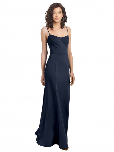 Affordable Sleeveless Scoop Neck Stretch Crepe Dark Navy Long Formal Dress