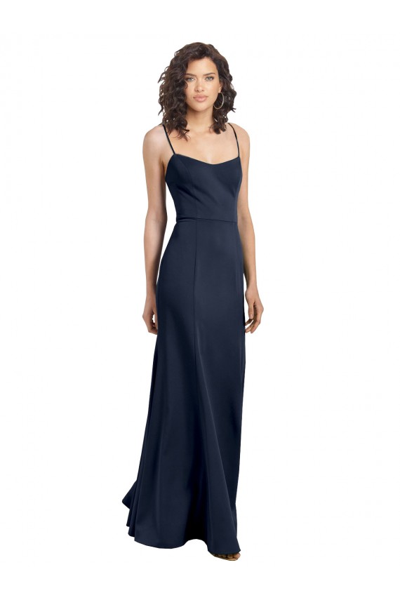 Affordable Sleeveless Scoop Neck Stretch Crepe Dark Navy Long Formal Dress