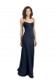 Affordable Sleeveless Scoop Neck Stretch Crepe Dark Navy Long Formal Dress