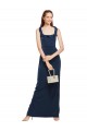 Affordable Sleeveless Scoop Neck Stretch Crepe Dark Navy Long Formal Evening Dress