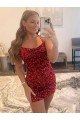 Affordable Sleeveless Spaghetti Straps Velvet Sequin Burgundy Short Evening Dress