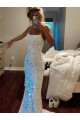 Affordable Sleeveless Spaghetti Straps Velvet Sequin Sweep Train Evening Dress