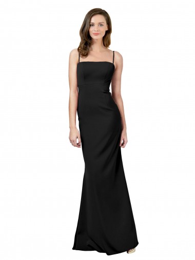 Affordable Sleeveless Square Neck Stretch Crepe Black Long Formal Evening Dress