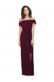 Affordable Sleeveless Square Neck Stretch Crepe Burgundy Gold Long Formal Evening Dress