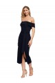 Affordable Sleeveless Square Neck Stretch Crepe Black Midi Length Formal Evening Dress