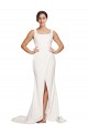 Affordable Sleeveless Square Neck Stretch Crepe Ivory Sweep Train Semi Formal Evening Dress