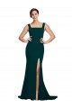 Affordable Sleeveless Square Neck Stretch Crepe Midnight Green Sweep Train Semi Formal Evening Dress