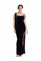 Affordable Sleeveless Square Neck Stretch Velvet Dark Navy Long Formal Evening Dress