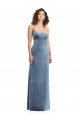 Affordable Sleeveless Square Neck Stretch Velvet Dusty Blue Long Formal Evening Dress