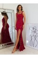 Affordable Sleeveless Square Neck Velvet Sequin Burgundy Long Evening Dress