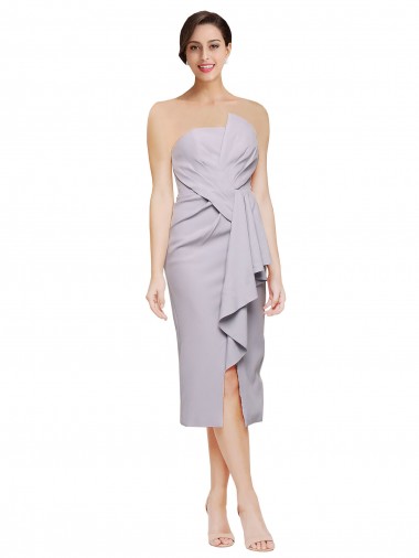 Affordable Sleeveless Strapless Stretch Crepe Arctic Lilac Cocktail Length High Low Evening Dress