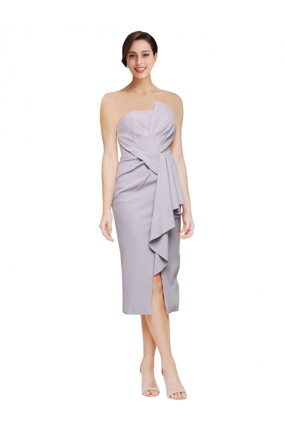 Affordable Sleeveless Strapless Stretch Crepe Arctic Lilac Cocktail Length High Low Evening Dress