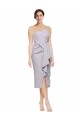 Affordable Sleeveless Strapless Stretch Crepe Arctic Lilac Cocktail Length High Low Evening Dress