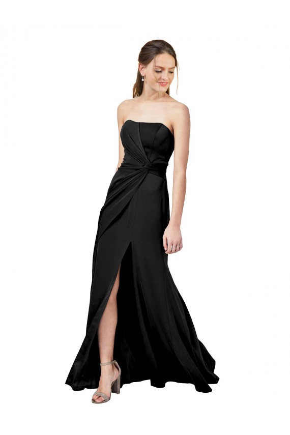 Affordable Sleeveless Strapless Stretch Crepe Black Long Formal Dress
