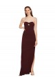 Affordable Sleeveless Strapless Stretch Crepe Burgundy Gold Long Formal Evening Dress