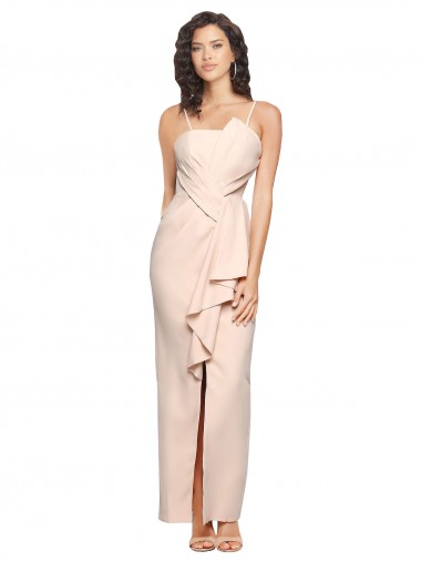 Affordable Sleeveless Strapless Stretch Crepe Nude Long Semi Formal Evening Dress