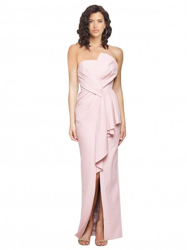 Affordable Sleeveless Strapless Stretch Crepe Pink Long Formal Dress