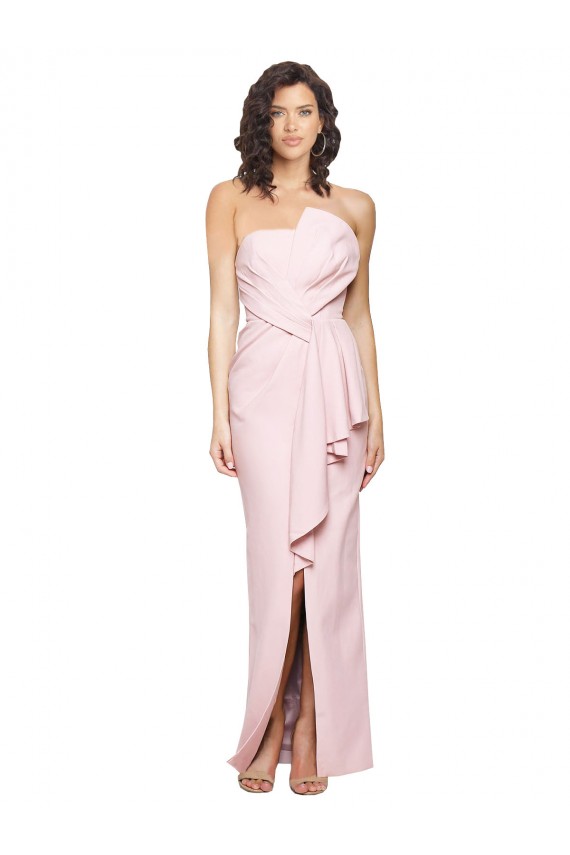Affordable Sleeveless Strapless Stretch Crepe Pink Long Formal Dress
