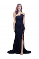 Affordable Sleeveless Strapless Stretch Crepe Dark Navy Sweep Train Semi Formal Evening Dress